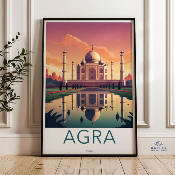 Agra Wall Art Taj Mahal Poster India Travel Print Historical Landmark Decor Cultural Heritage Illustration Architectural Wonders