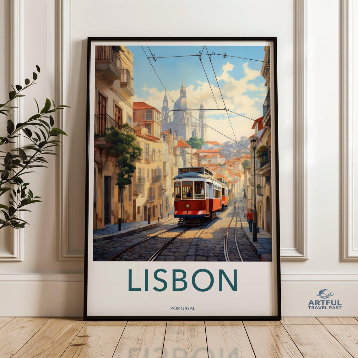 Lisbon Cityscape Wall Art Historic Tram Print Street Decor Vintage Travel Poster European City Illustration Home