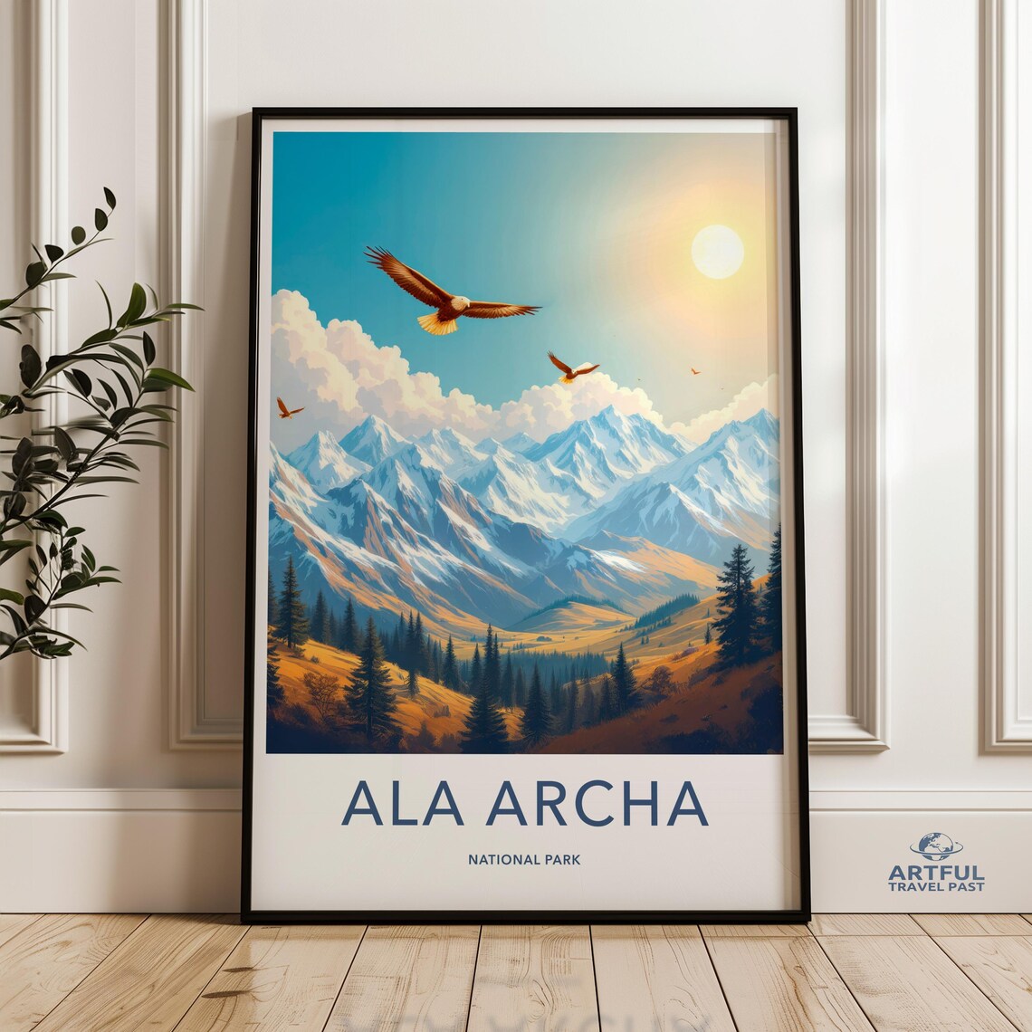 Ala Archa National Park Golden Eagles Snowy Peaks Travel Poster