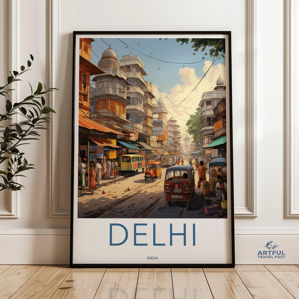 Delhi India Old City Street Auto Rickshaws Market Travel Poster