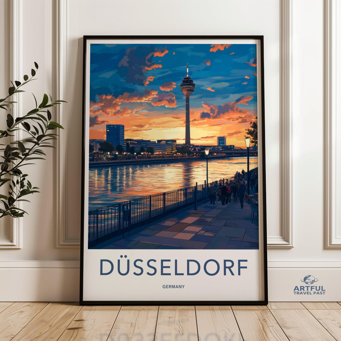 Dsseldorf Germany Tower Skyline Sunset Wall Art Print Cityscape Night Scene Home Decor Urban Landscape Poster