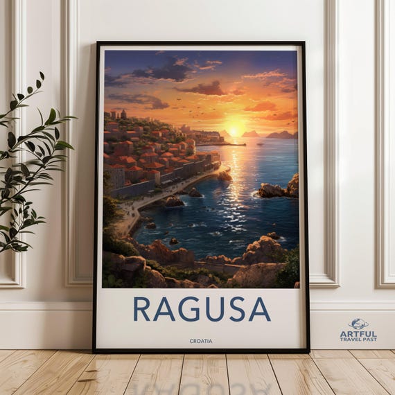 Ragusa Croatia Wall Art Sunset Coastal City Poster Mediterranean Seaside Print Historic European Landscape Artwork