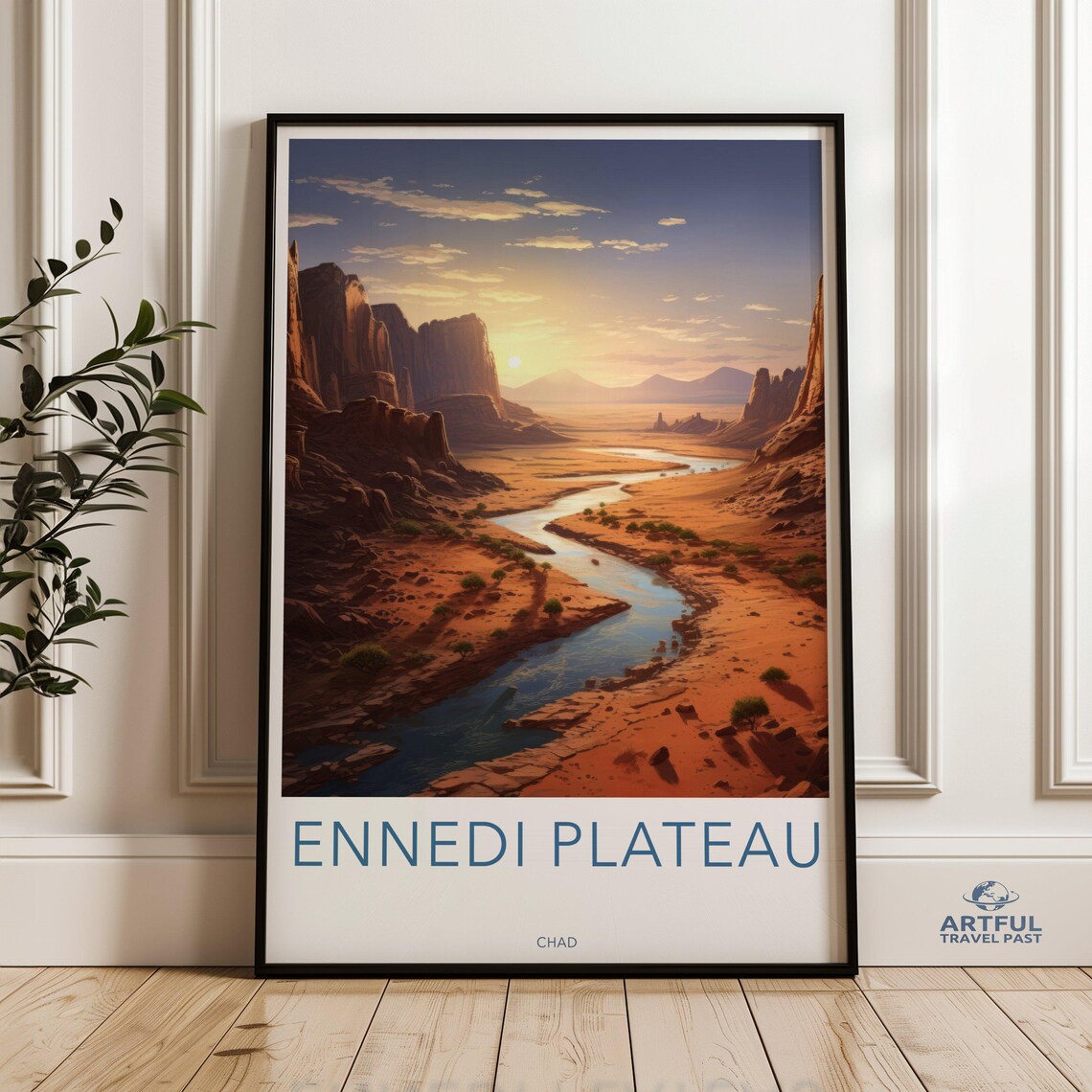 Ennedi Plateau Chad Travel Poster Desert Canyon River Sunset Decor