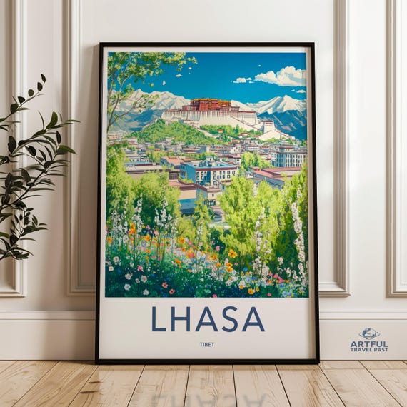 Lhasa Tibet Wall Art Travel Poster Vintage Style Print Illustration Colorful Artwork Home Decor Landscape Painting Scenic View