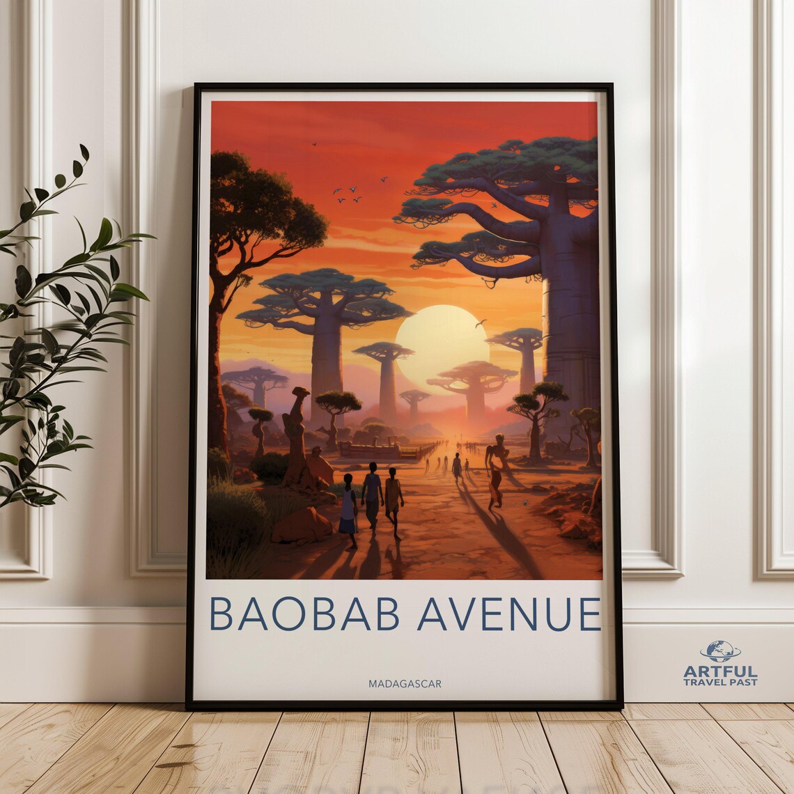 Baobab Avenue Madagascar Sunset Silhouettes Orange Sky Travel Poster