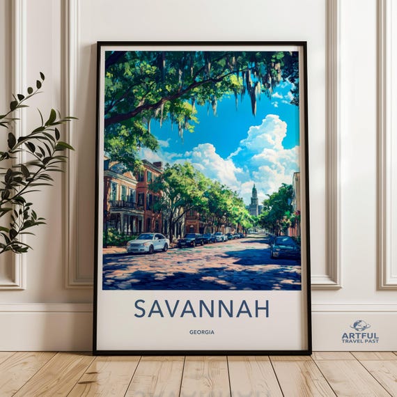 Savannah Georgia Wall Art Cityscape Print Southern Charm Architecture Artwork Travel Poster Home Decor