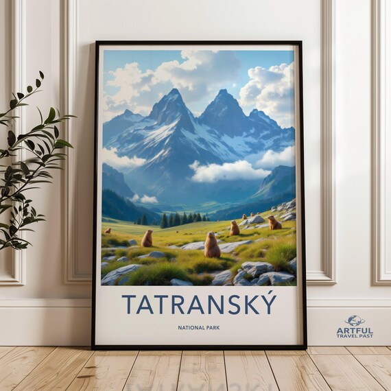 Tatransky National Park Travel Poster Marmot Meadow Alpine Peak Scenery Art