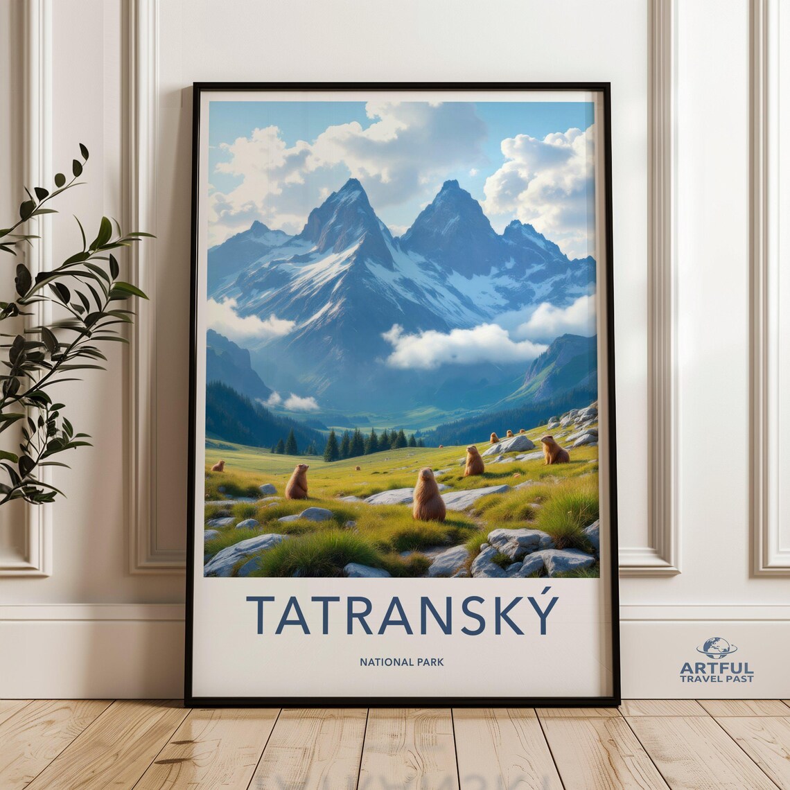Tatransky National Park Travel Poster Marmot Meadow Alpine Peak Scenery Art