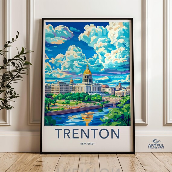 Trenton New Jersey State Capitol Colorful Vintage Travel Poster