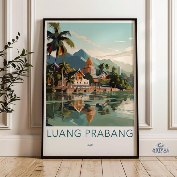 Luang Prabang Wall Art Laos Travel Poster Southeast Asia Artwork Scenic Print Cultural Landmark Illustration Home Decor
