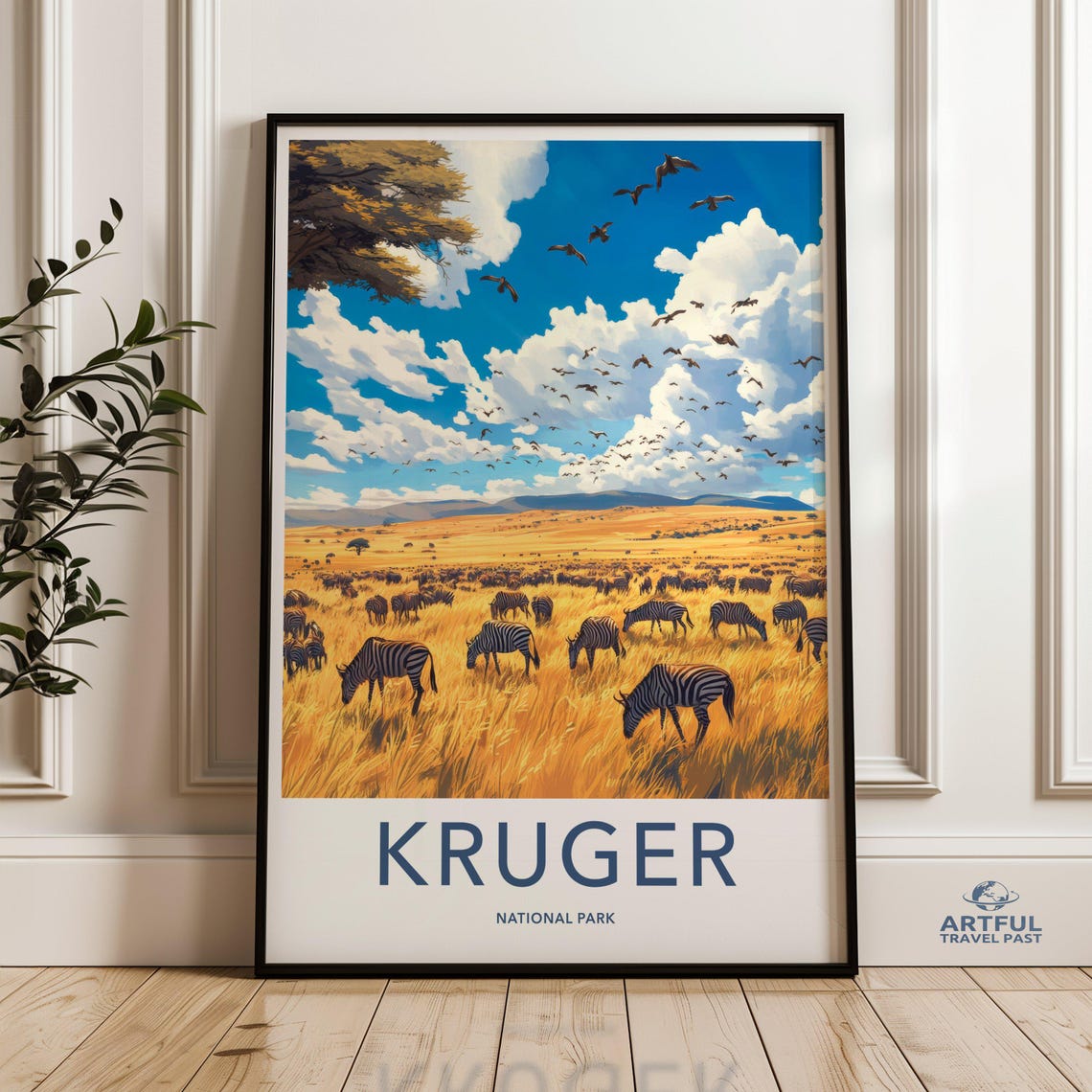 Kruger National Park Zebras Wildebeest Golden Savanna Safari Poster