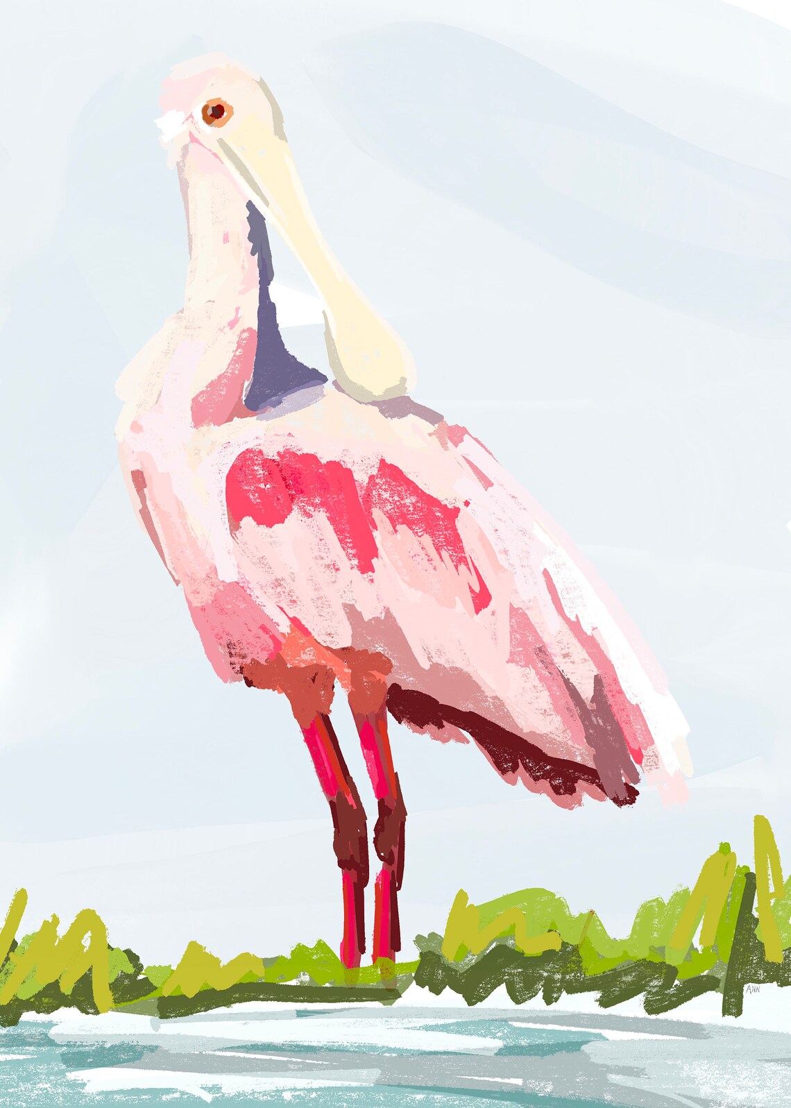 Roseate Spoonbill Art Print, Coastal Decor