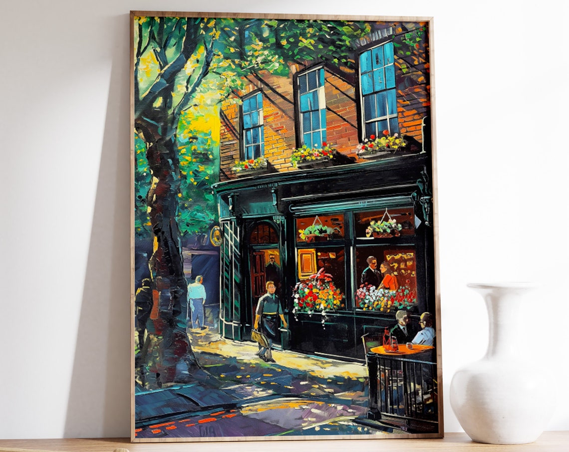 European Cafe Street Corner Sunlit Storefront Painting Poster