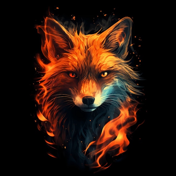 Fox Made of Fire Fiery Orange Flame Fox Portrait Dramatic Dark Poster