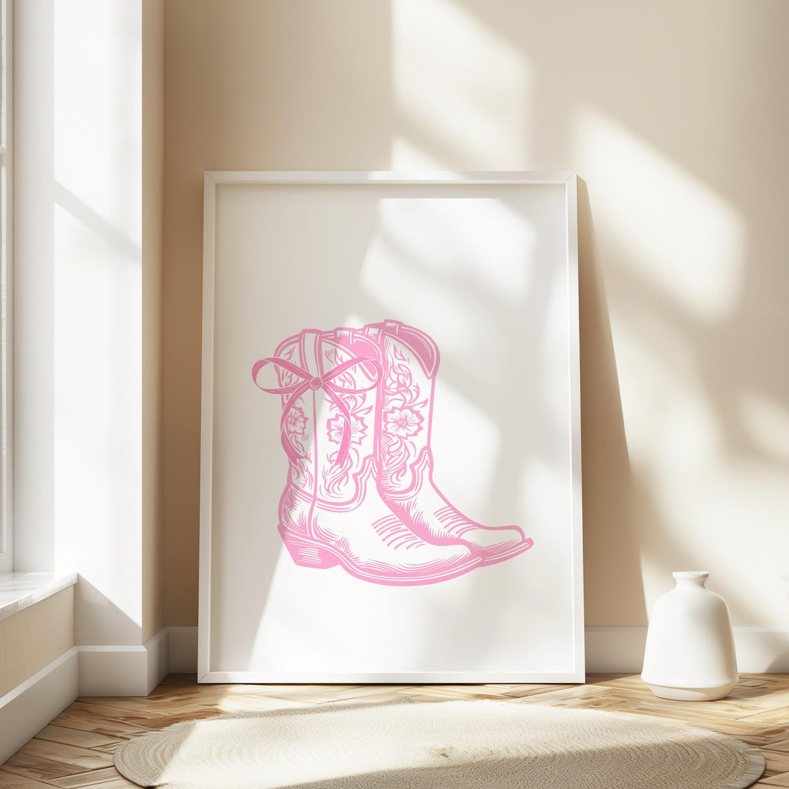 Pink Cowboy Boots Western Line Art Girly Boho Room Decor Poster - Image 4