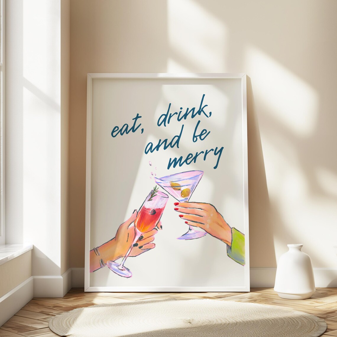 Eat Drink and Be Merry Navy Script Toast Cocktail Cheers Celebration Poster - Image 2