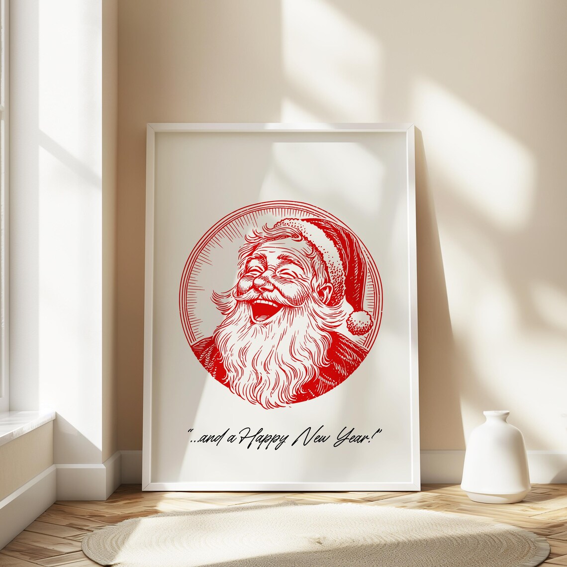Vintage Red Santa Claus Laughing Cheerful Happy New Year Print - Image 2