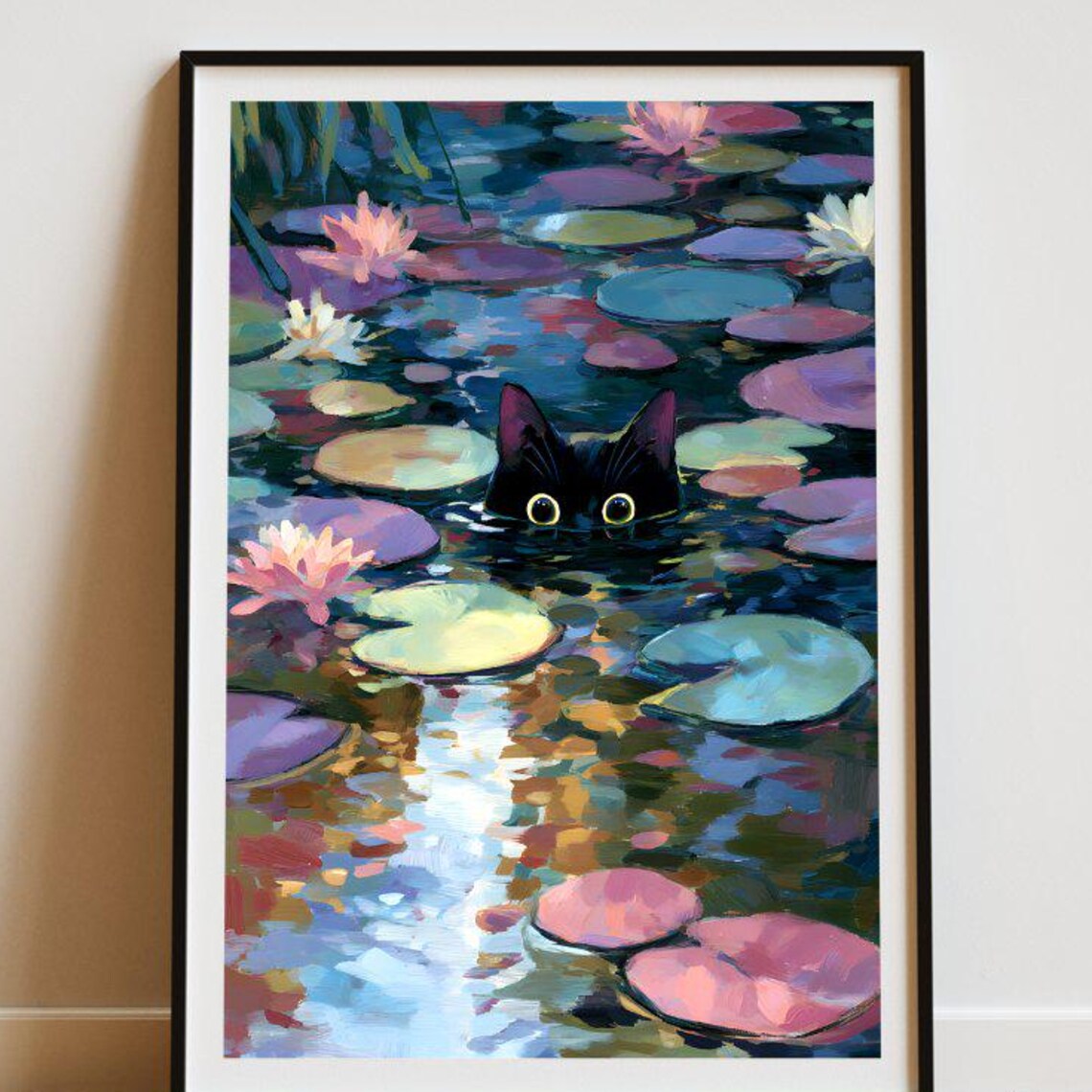 Monet-Inspired Cat Print, Waterlily Pond Poster