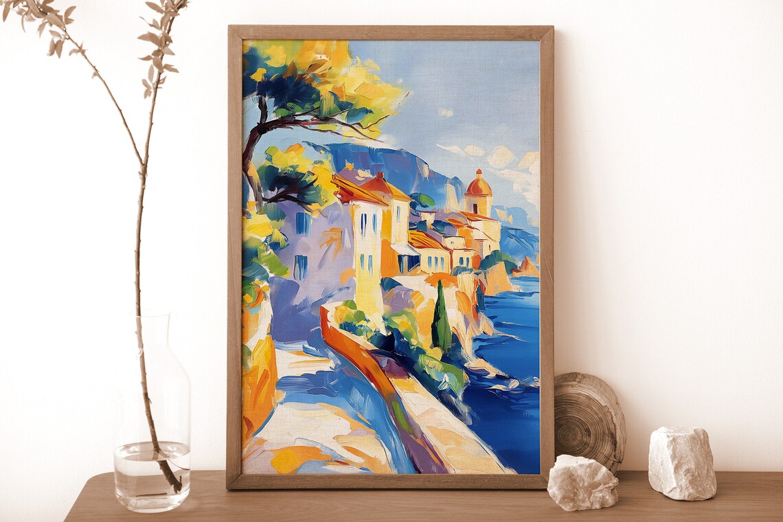 Amalfi Coast Italy Seaside Village Lemon Tree Travel Poster Art
