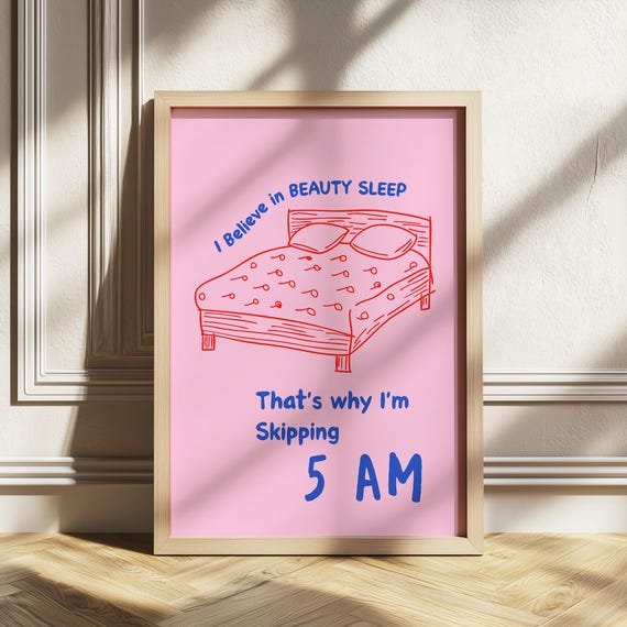 5 Am Club Beauty Sleep Wall Art Funny Bedroom Decor Pink Blue Quote Print Selfcare Dorm Room Girl