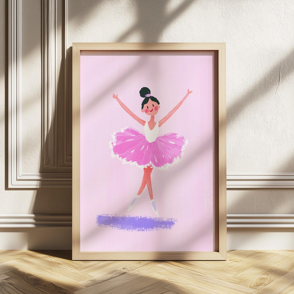 Cute Pink Tutu Ballerina Dancer Nursery Art Poster for Girls Room