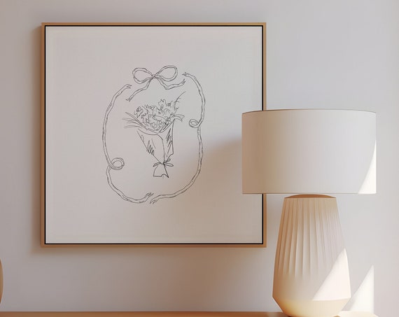Simple Black Bow Floral Print Instant Wall Art Trendy Decor Botanical Illustration Living Room Cottage Nursery
