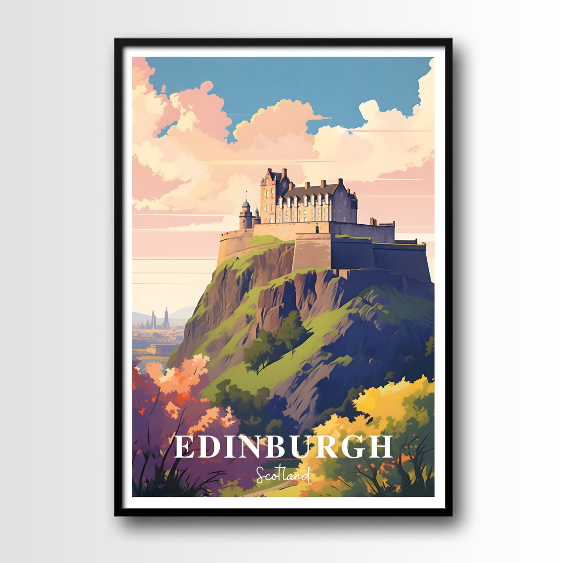Edinburgh Scotland Castle Historic Skyline Vintage Travel Poster