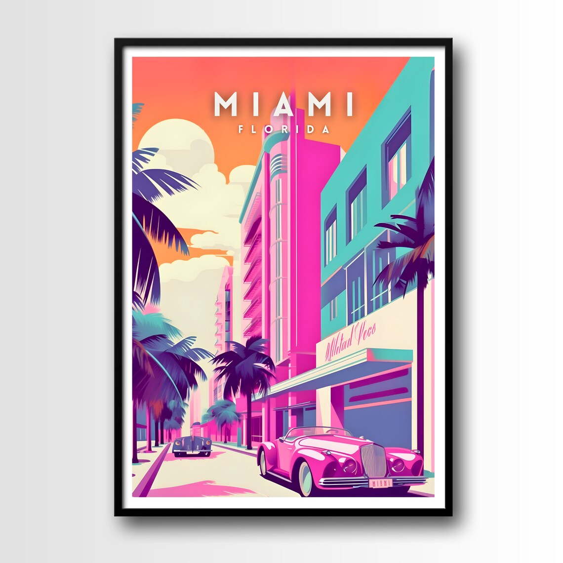 Miami Florida Art Deco District Vintage Street Travel Poster