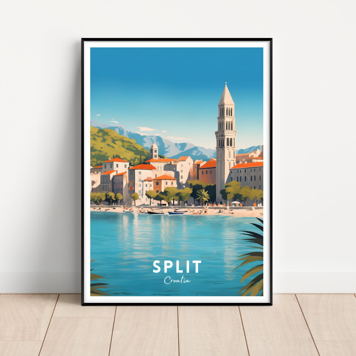 Split Croatia Harbor Bell Tower Adriatic Retro Travel Poster