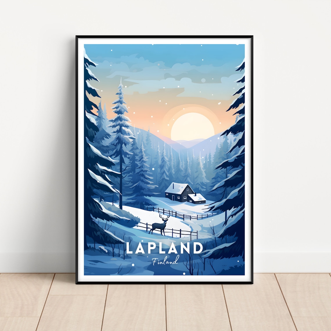 Lapland Poster Finland Travel Poster Finland Wall Art Print Lapland Print Lapland Wall Art Finland Print Northern Lights Poster Gift