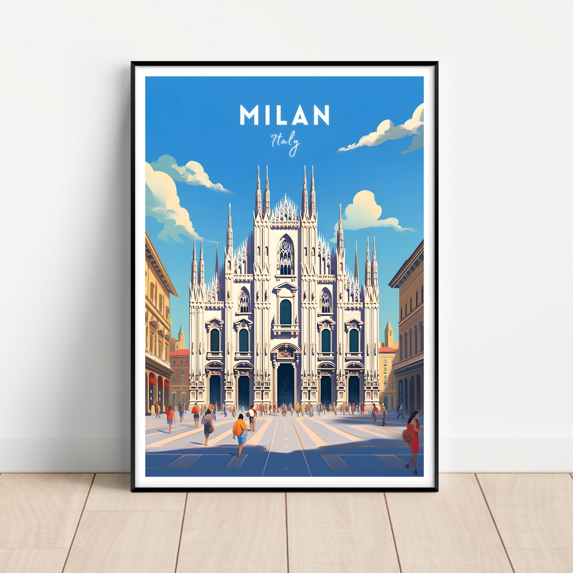 Milan Italy Duomo Cathedral Piazza Retro Travel Artwork Poster