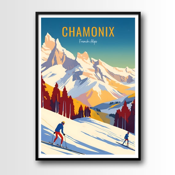 Chamonix Travel Poster Chamonix Wall Art Chamonix Print French Alps Print French Alps Poster Chamonix Gift Ski Gift