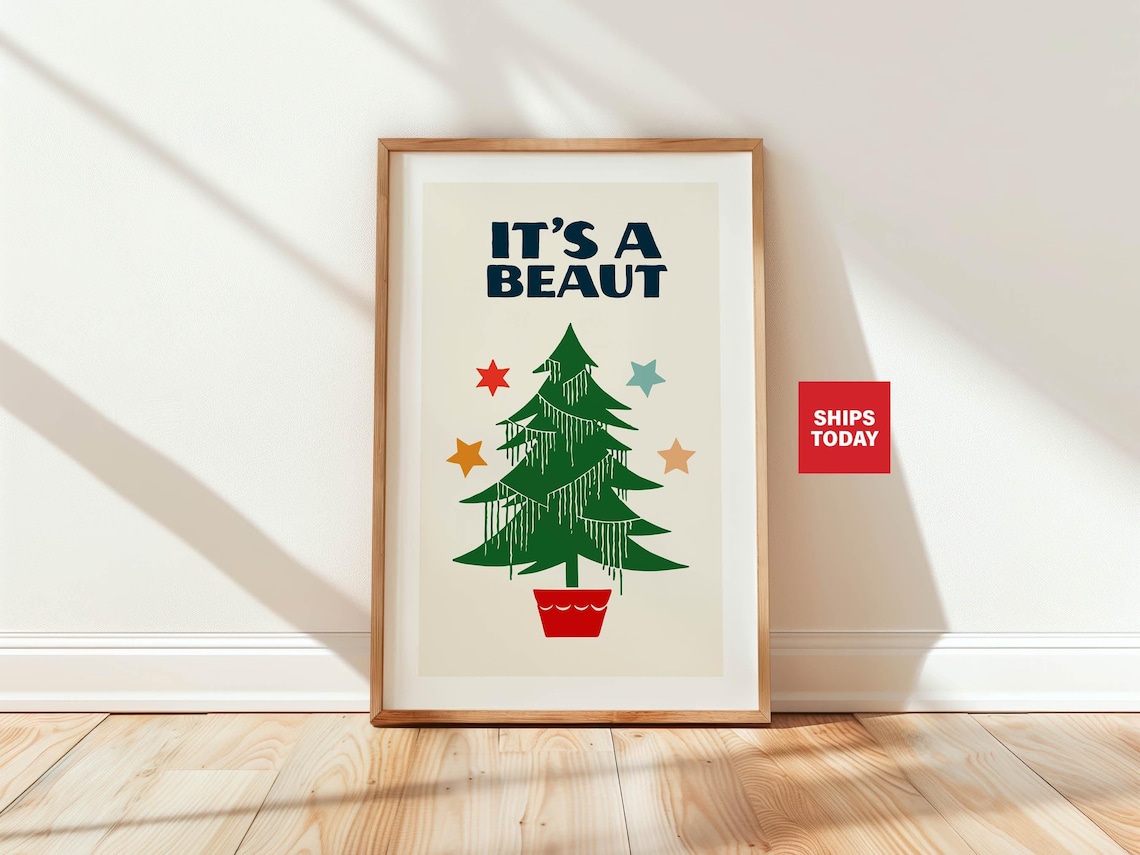 Retro Holiday Art Christmas Tree Art Print