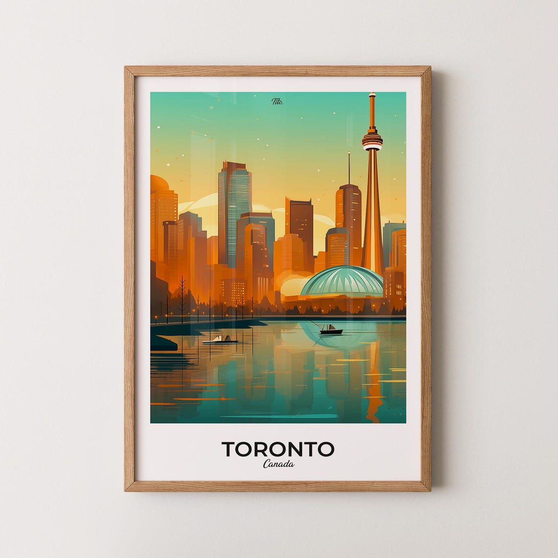 Toronto CN Tower Waterfront Dusk Minimal Caption Travel Poster