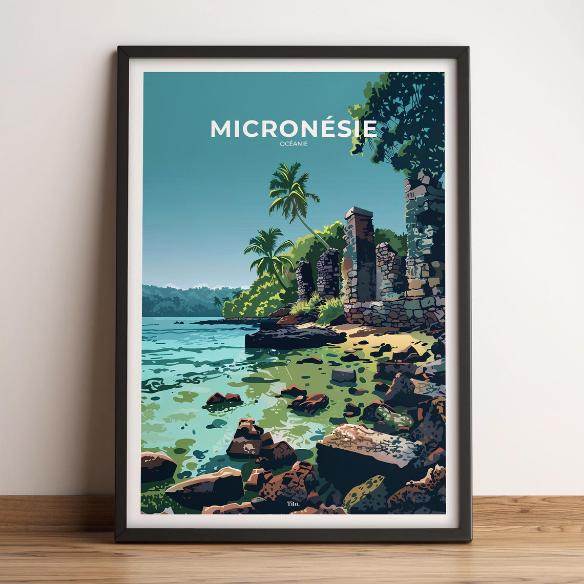 Micronesia Pacific Island Stone Ruins Lagoon Nature Travel Poster