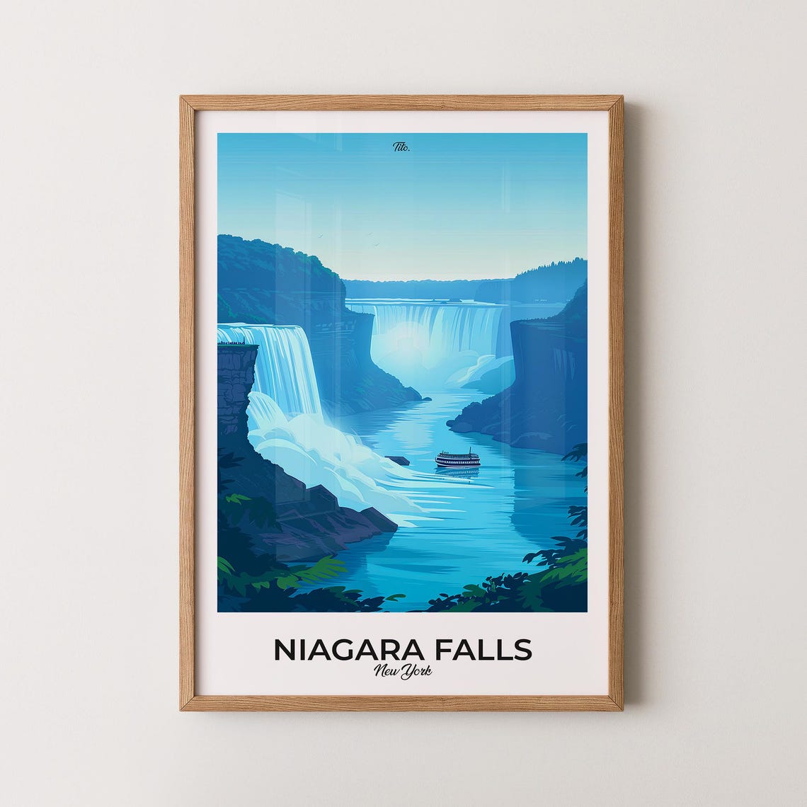 Niagara Falls New York Thundering Falls River Boat Scenic View Poster