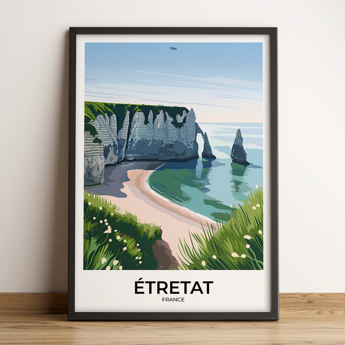 Etretat France White Chalk Cliffs Beach Arch Coastal Travel Poster