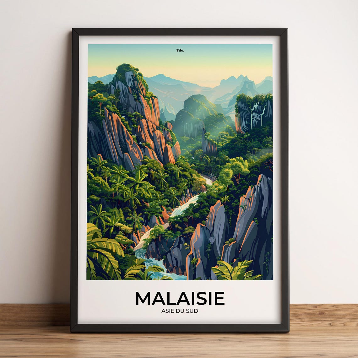 Malaysia Tropical Limestone Karsts Jungle River Valley Travel Poster