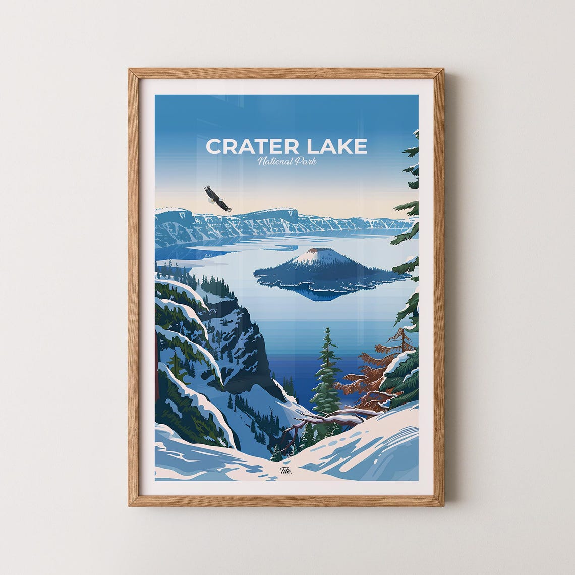 Crater Lake National Park Poster Snowy Wizard Island Eagle View