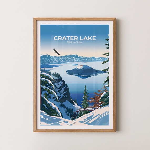 Crater Lake National Park Poster Snowy Wizard Island Eagle View