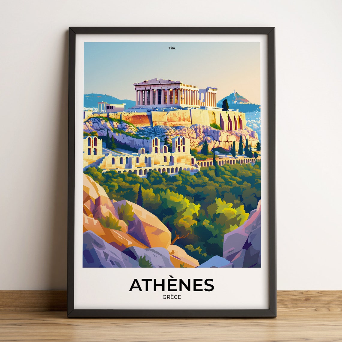 Athens Greece Acropolis Parthenon Golden Hour Sunset Travel Poster