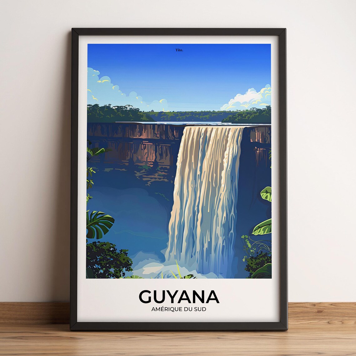 Guyana South America Jungle Waterfall Nature Wonder Travel Poster