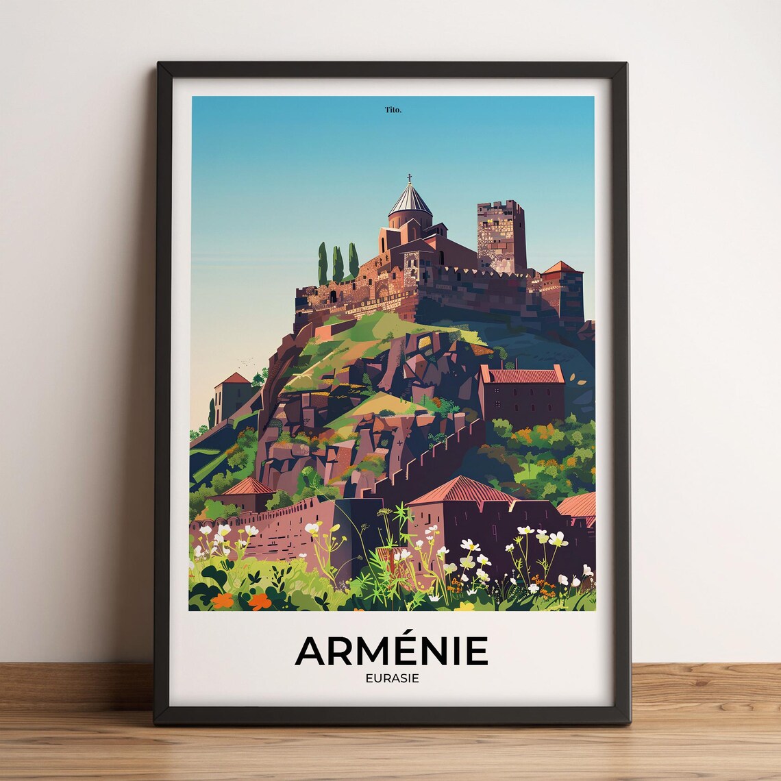 Armenia Hilltop Monastery Fortress Mountain Scenic Travel Poster