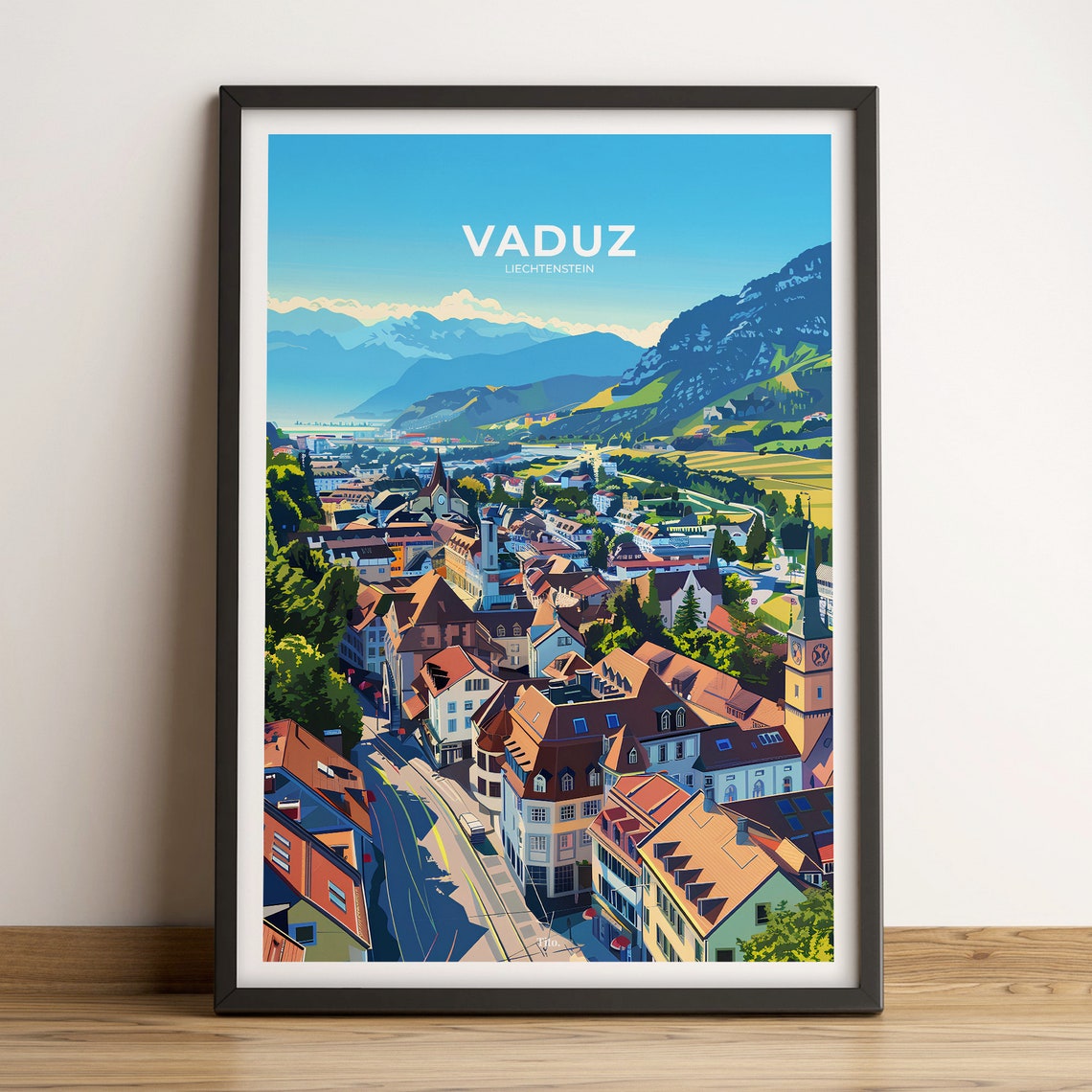 Vaduz Liechtenstein Mountain Valley Retro Style Travel Poster