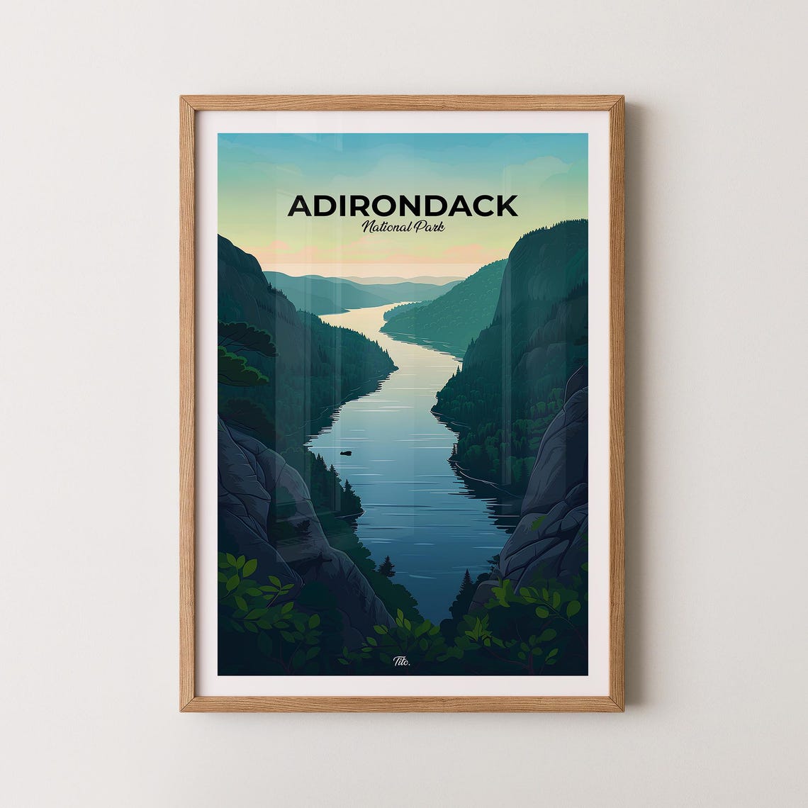 Adirondack National Park River Valley Overlook Vintage Travel Poster