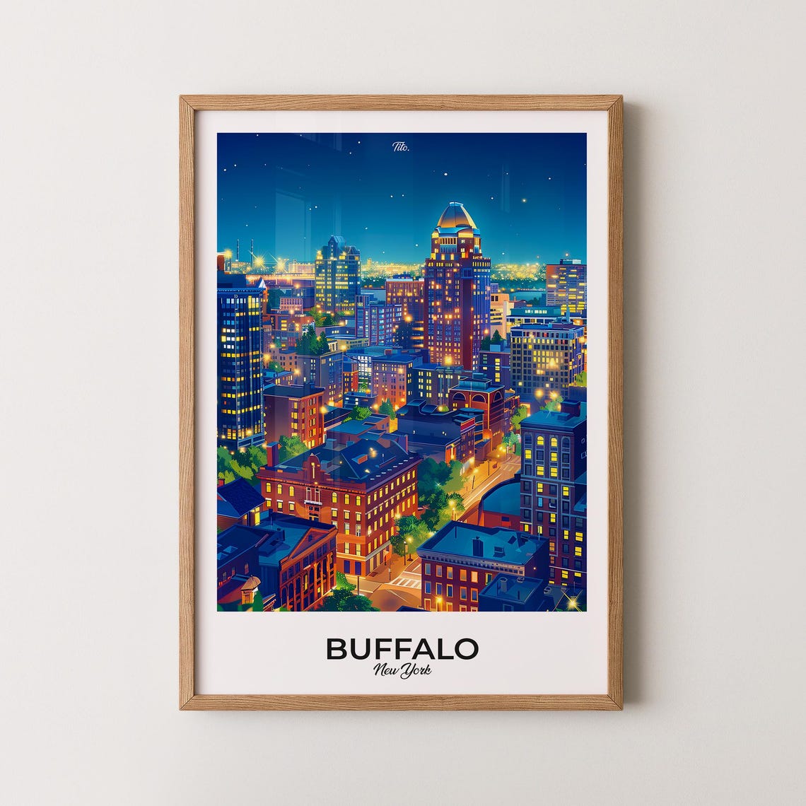 Buffalo New York Downtown Skyline Evening Illustrated Poster