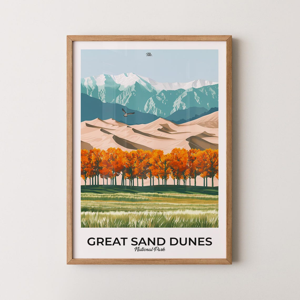 Great Sand Dunes Colorado Snowy Peaks Retro Travel Wall Poster