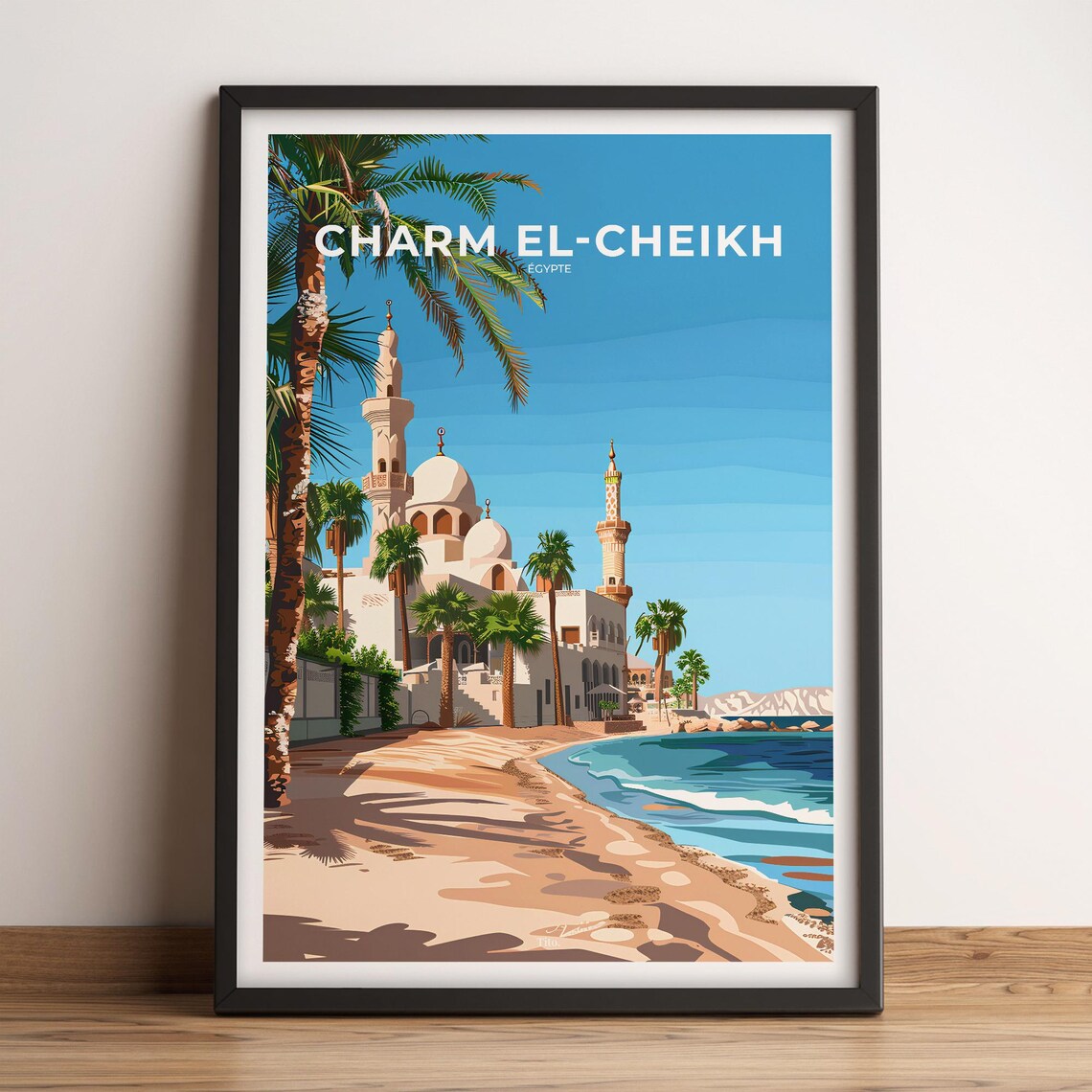 Sharm El Sheikh Egypt Seaside Mosque Palm Trees Beach Travel Poster