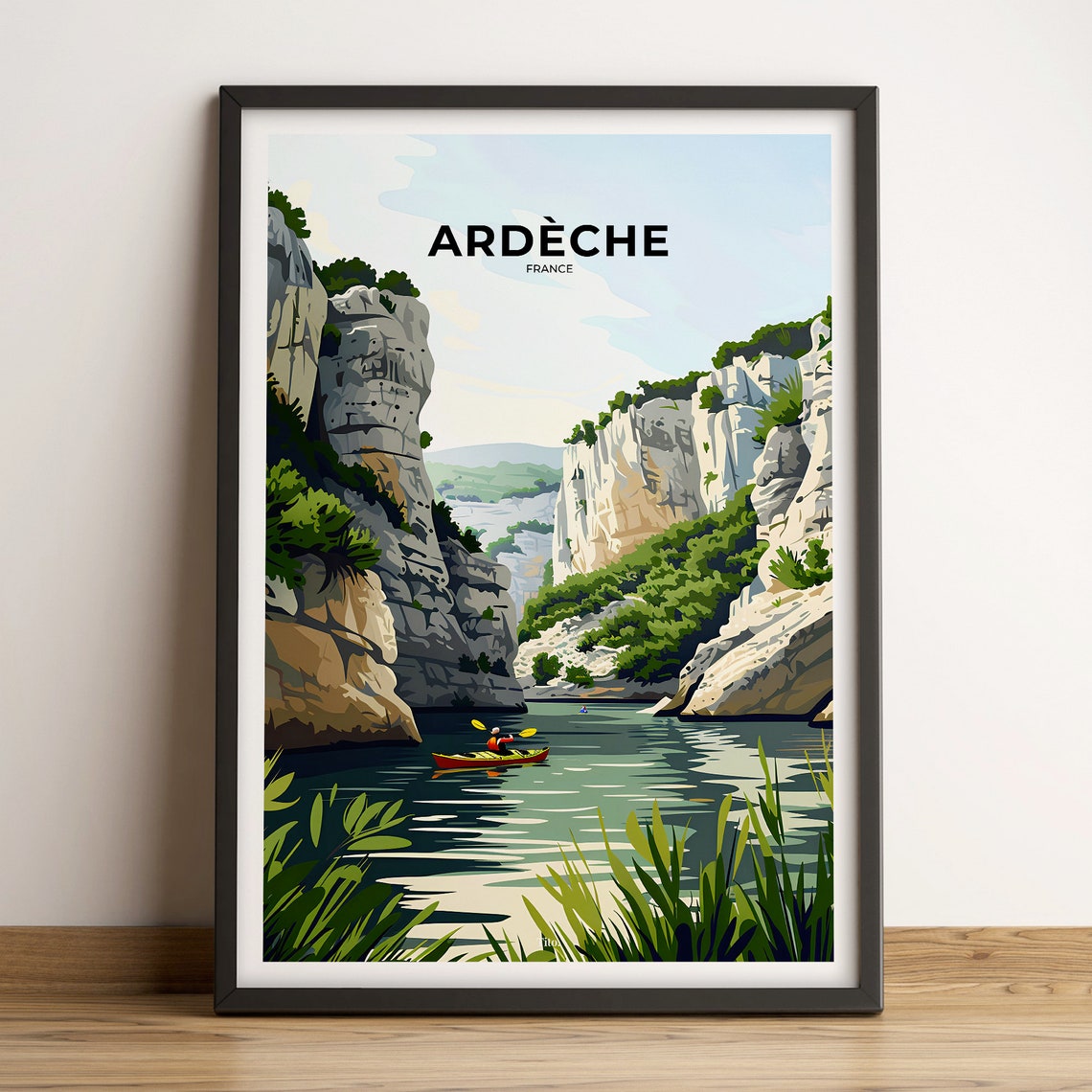 Ardeche France River Gorge Kayak Limestone Cliffs Travel Poster
