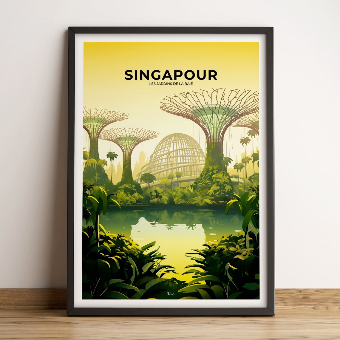 Singapore Gardens by the Bay Supertrees Sunset Lake Travel Poster